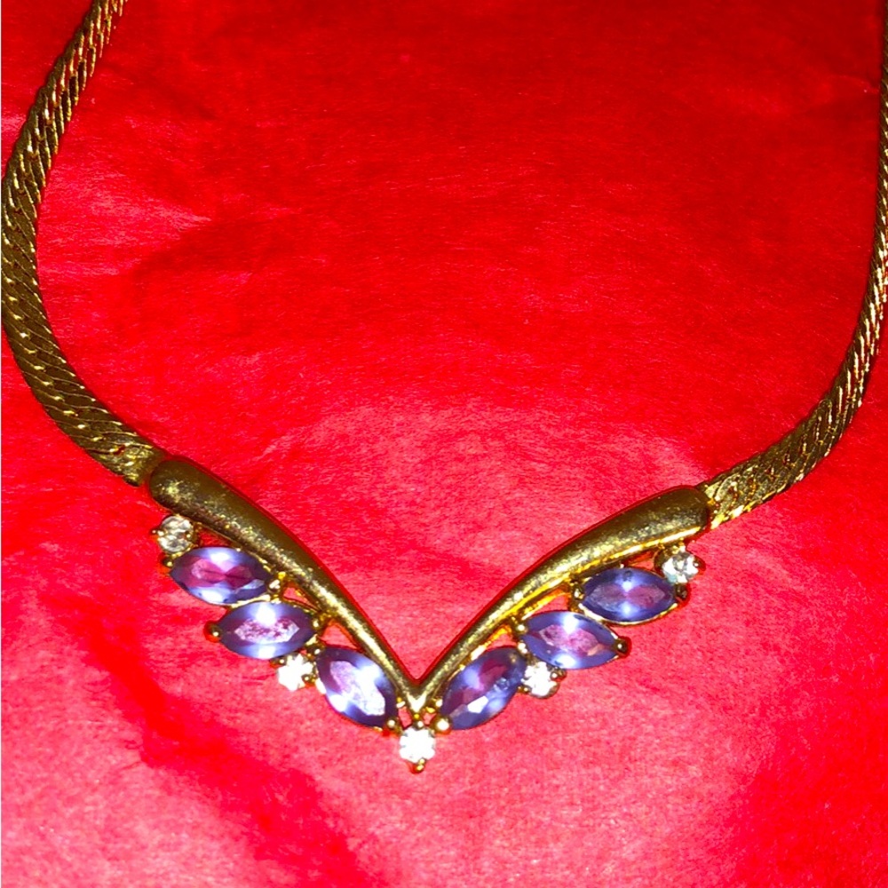 Tanzanite and CZ  gold plated necklace